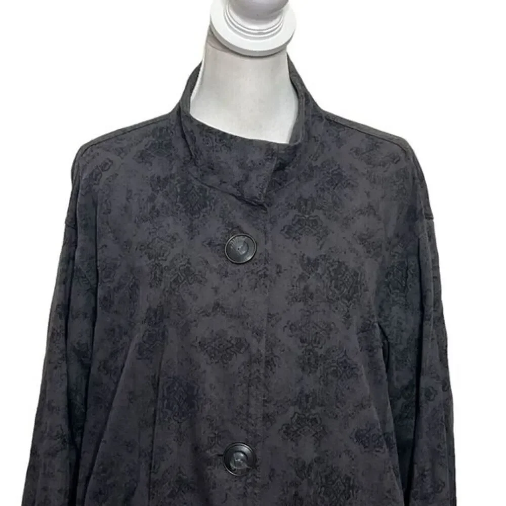 Free People Jacquard‎ Utility Jacket Women's Size XS Gray Printed Boho Oversized